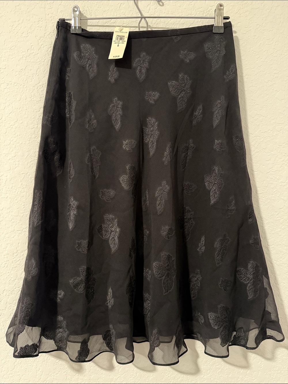 Ann Taylor Black A-Line Floral Jacquard Skirt